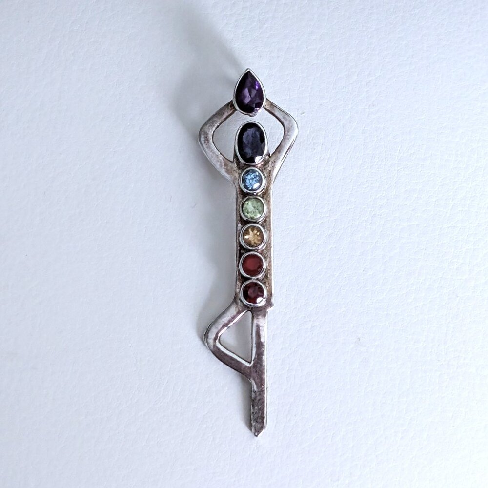 Vintage Sterling 925 Multi Gem Rainbow Ethnic Chakra Asaldari Pendant Charm